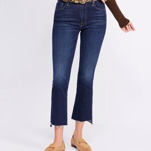 MOTHER the insider crop step fray High Rise Dark Blue Jeans